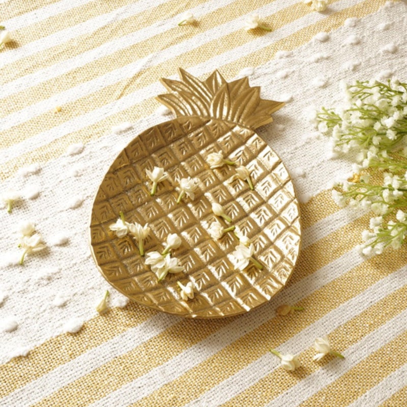 Behoma Metal Pineapple Shape 10 inches Tray for Home Decor Gifting Item | Holi, Festival, Pooja Decorative Item for Living Room Dining Ofice Center Table | Golden, (Only Tray Included) - Image 1