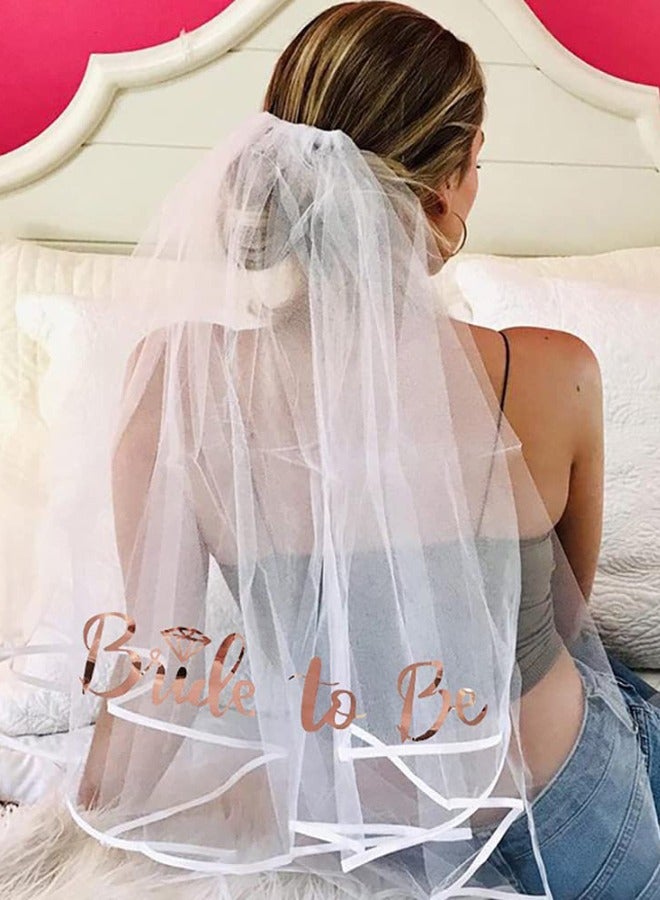 LIXADA 4 Pack Bride to Be Decoration Set, Bride Sash, Headband Tiara, Shoulder Length Veil, Decorative Stickers, Party Supplies Bridal Shower Decoration Accessories - Image 3