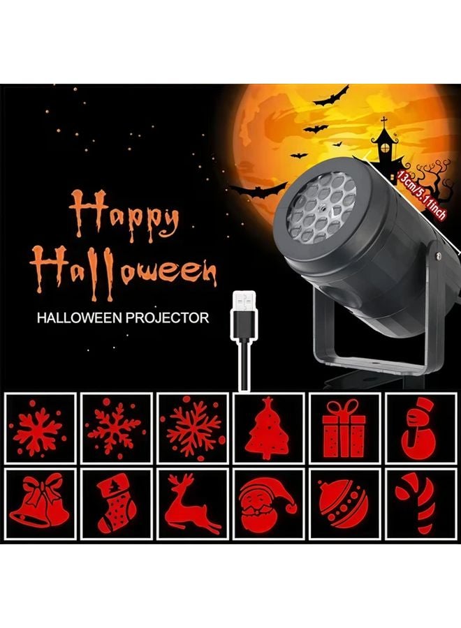 Halloween LED Projector Light 17 Spooky Patterns USB Powered Black Plastic Decor - Image 5