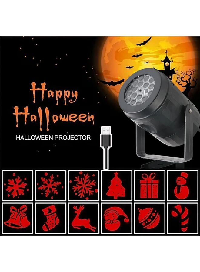 Halloween LED Projector Light 17 Spooky Patterns USB Powered Black Plastic Decor - Image 1