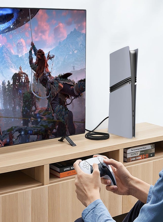 PEYANZ غطاء أمامي لجهاز PS5 Pro (الإصدار الرقمي)، غطاء، هيكل من مادة ABS، جلد غير لامع، مع غطاءين إضافيين من السيليكون لوحدة التحكم (رمادي) - Image 2