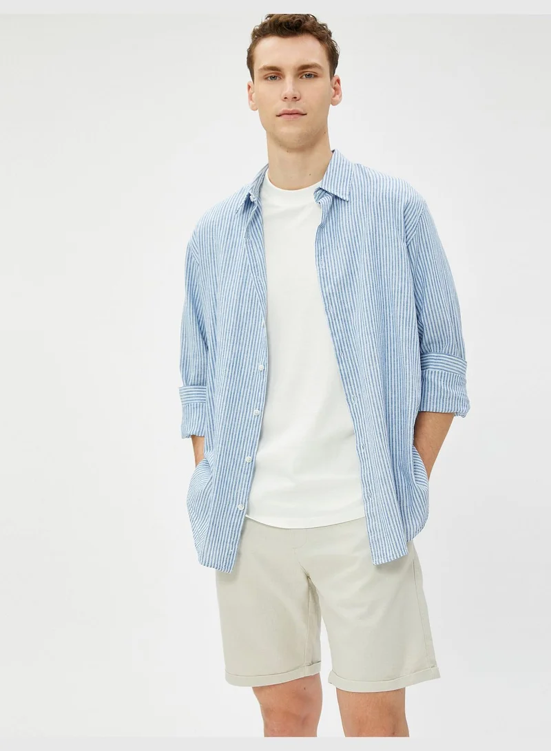كوتون Linen Blend Shorts Drawstring Buttoned Pocket Detailed