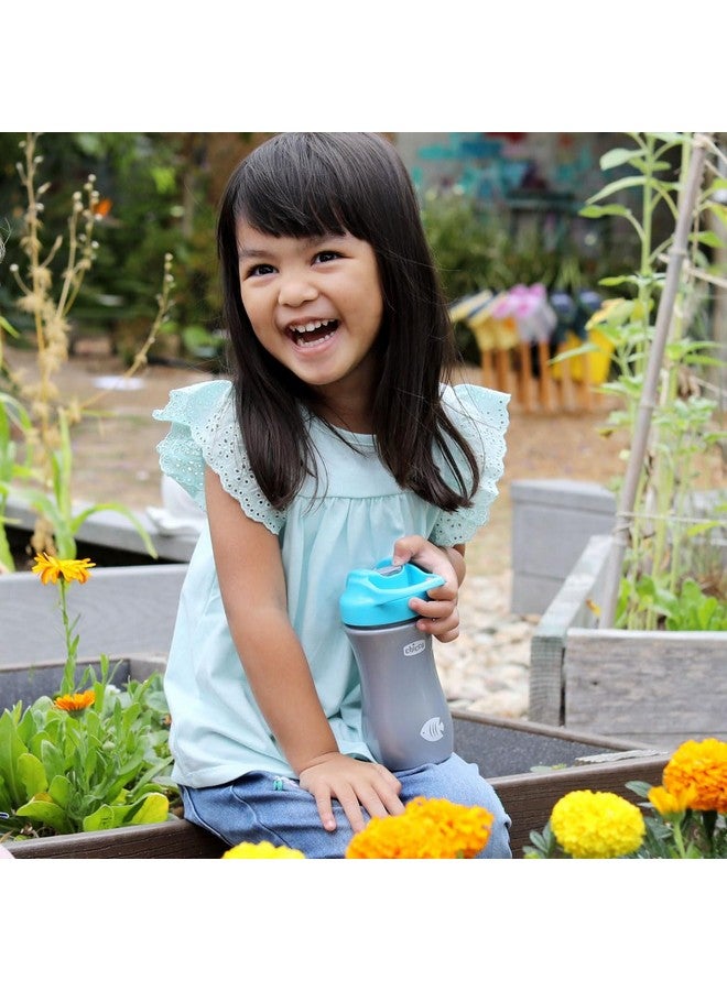 شيكو كوب شيكو ذو فوهة ناعمة مع شفاطة سيليكون وغطاء مانع للانسكاب، سعة ١٢ أونصة | مقبض حمل مدمج | آمن للغسل في الرف العلوي من غسالة الأطباق | كوب سفر سهل الحمل | أزرق مخضر/فضي | ١٨ شهرًا فأكثر - Image 1