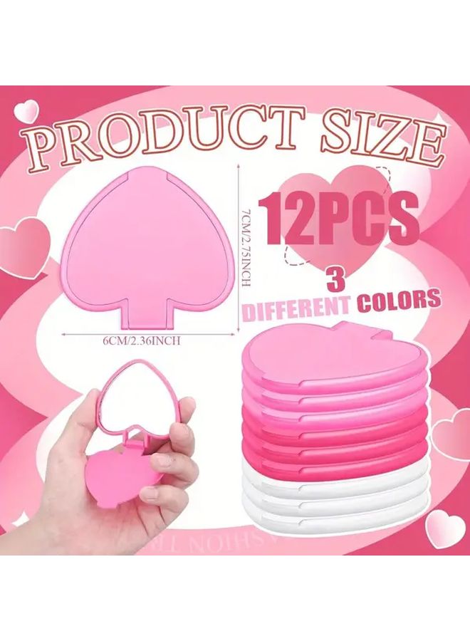 12 Piece Heart Shaped Mini Folding Portable Makeup Travel Wallet Mirror Gift Set For Women White Pink Rose Red Birthday Anniversary - Image 2