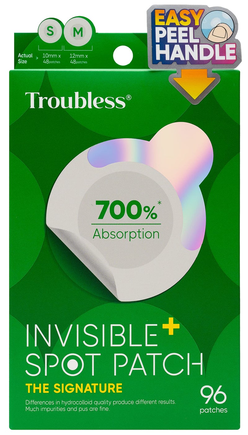 Troubless Invisible Pimple Spot Patch  96 Ultra Thin Acne Patches  Easy Peel  2 Sizes