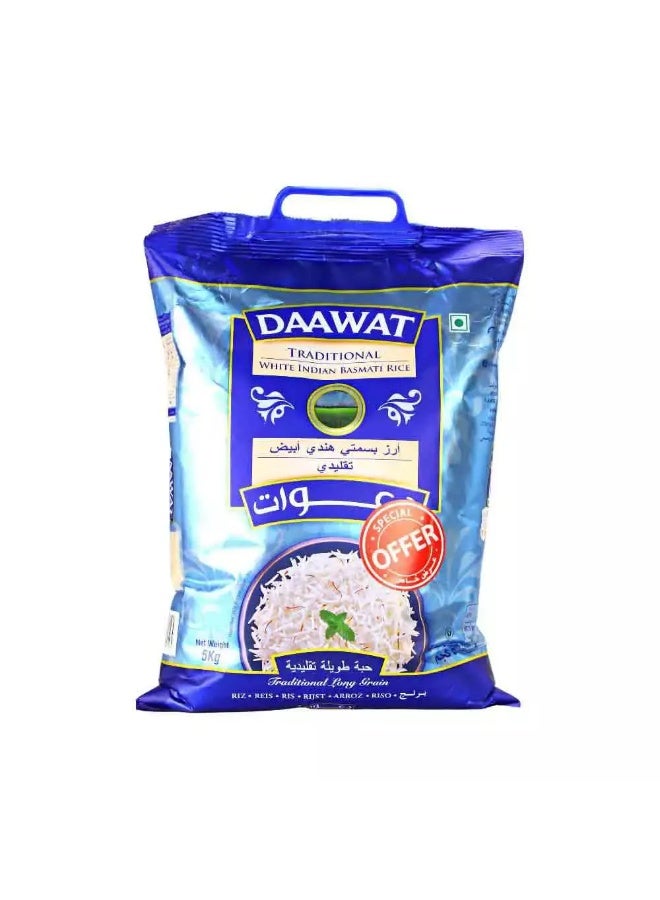 Daawat أرز بسمتي الهندي الأبيض التقليدي من داوات، عبوة 5 كجم - Image 1