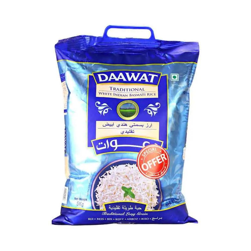 Daawat أرز بسمتي الهندي الأبيض التقليدي من داوات، عبوة 5 كجم - Image 1