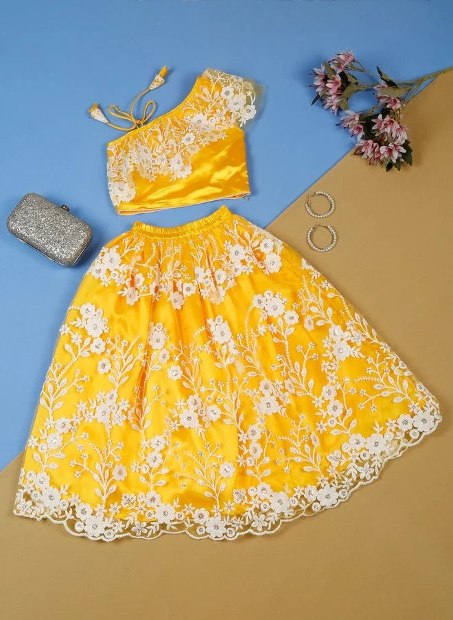 Saka Designs Yellow Embroidered Lehenga & Choli for Girls