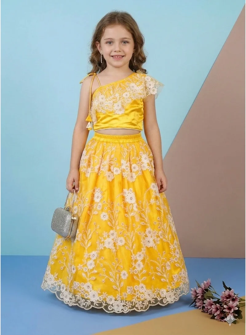 Saka Designs Yellow Embroidered Lehenga & Choli for Girls