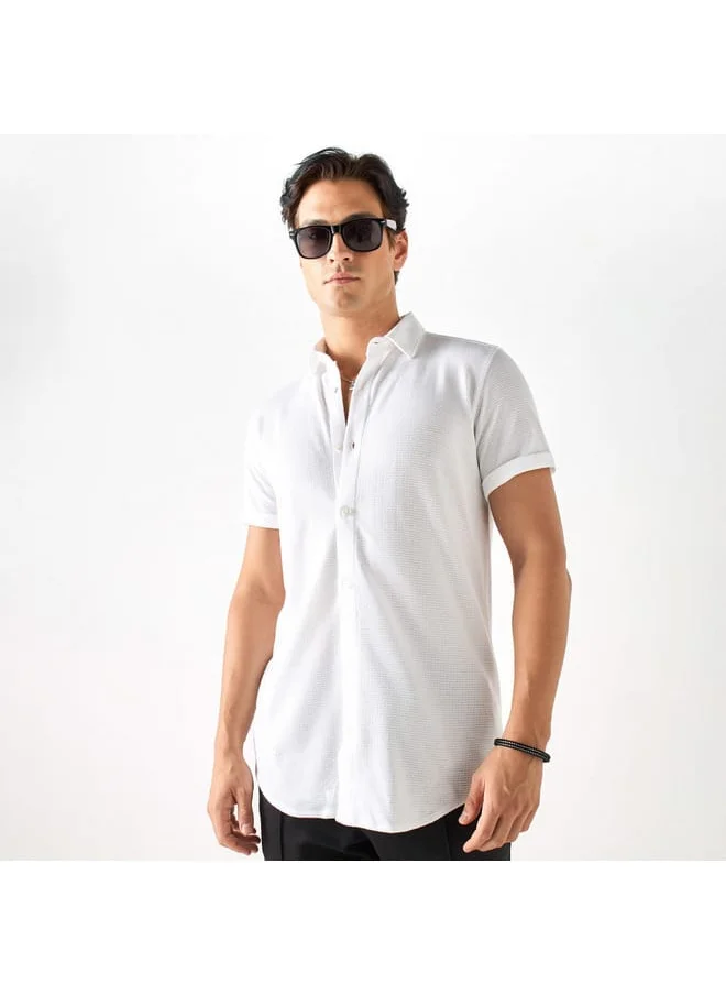 Iconic Iconic Textured Shirt with Spread Collar and Short Sleeves