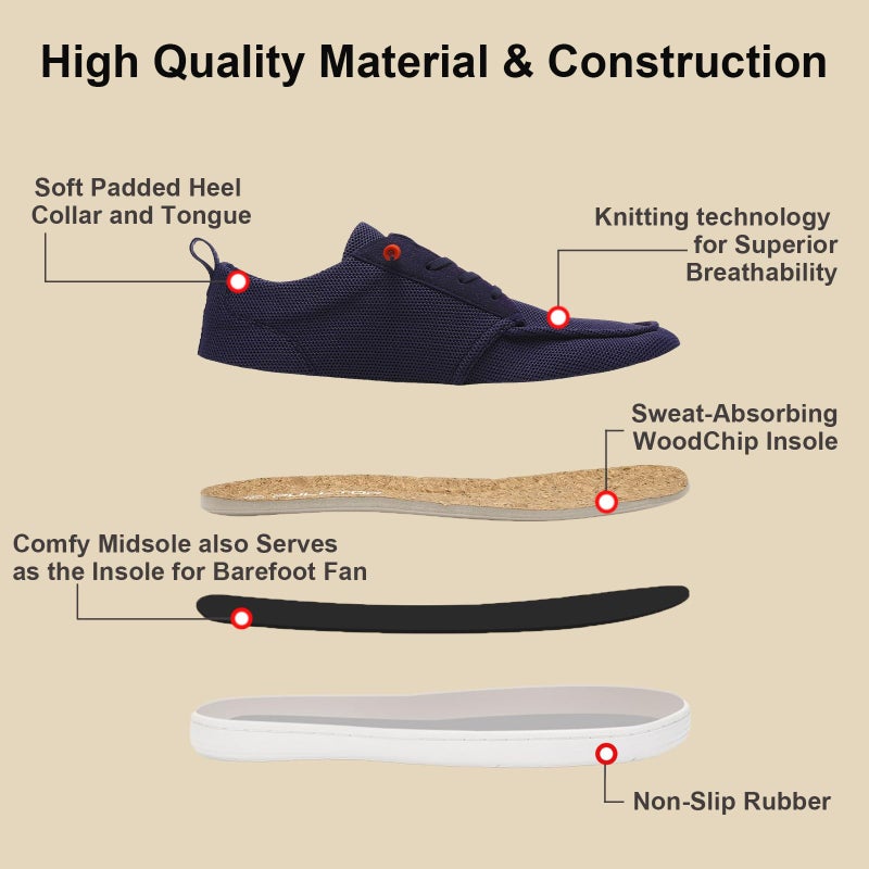 Pulltop Men's Barefoot Wide Toe Box Shoes - Minimalist Dress | Zero Drop | Slip On for Walking Navy Size 8 Wide - Image 4