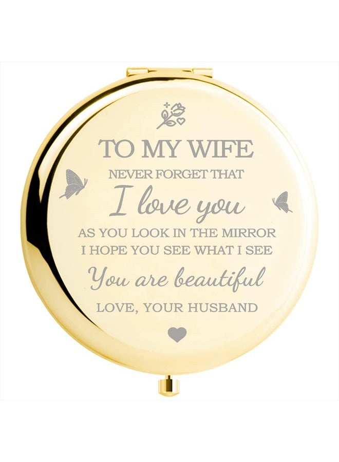 Yountown Gifts for Wife - I Love You Wife Gift Gold Compact Mirror - Romantic Gifts for Her Birthday, Wedding Anniversary, Valentines Day, Mothers Day, or Christmas - Image 1