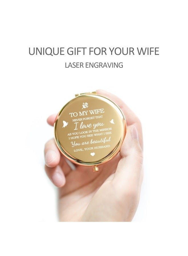 Yountown Gifts for Wife - I Love You Wife Gift Gold Compact Mirror - Romantic Gifts for Her Birthday, Wedding Anniversary, Valentines Day, Mothers Day, or Christmas - Image 2