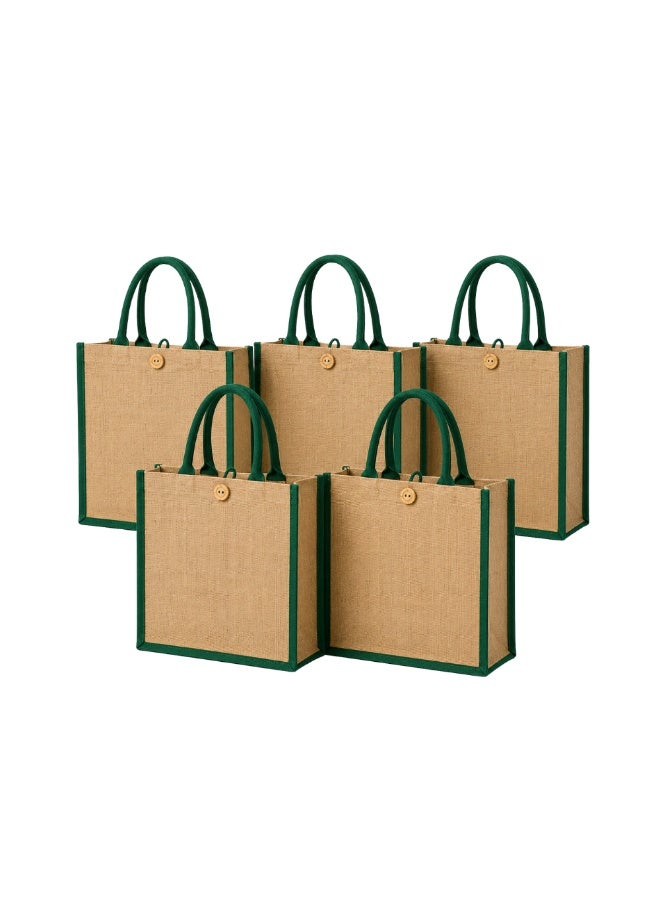 برينت شوب فور مي مجموعة من 5 حقائب تسوق (Tote Bag) | مقابض خضراء | إغلاق بزر | لحمل المشتريات - Image 1