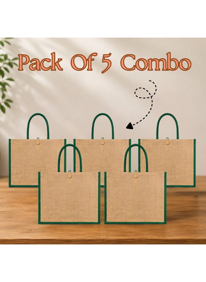 برينت شوب فور مي مجموعة من 5 حقائب تسوق (Tote Bag) | مقابض خضراء | إغلاق بزر | لحمل المشتريات - Image 2