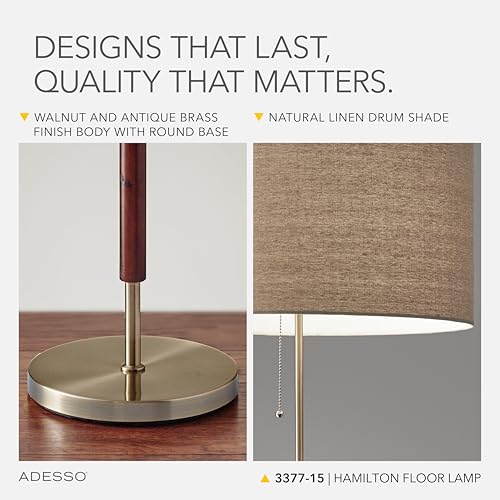 Adesso Floor Lamp with Natural Oak Veneer and Off-White Fabric Lampshade – 3-Way Adjustable Brightness, Lamp for Bedroom, Living Room, and House Décor, 60.25” x 21” - Image 4