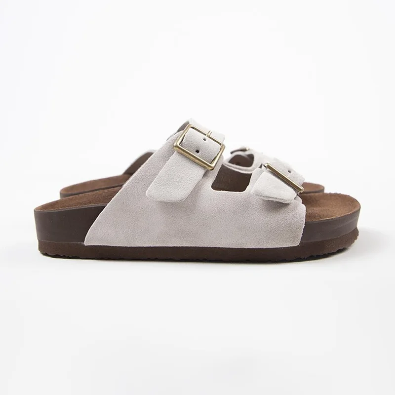 Manijero Manijero Anlelic Women's Genuine Leather Double Buckle Beige Slippers