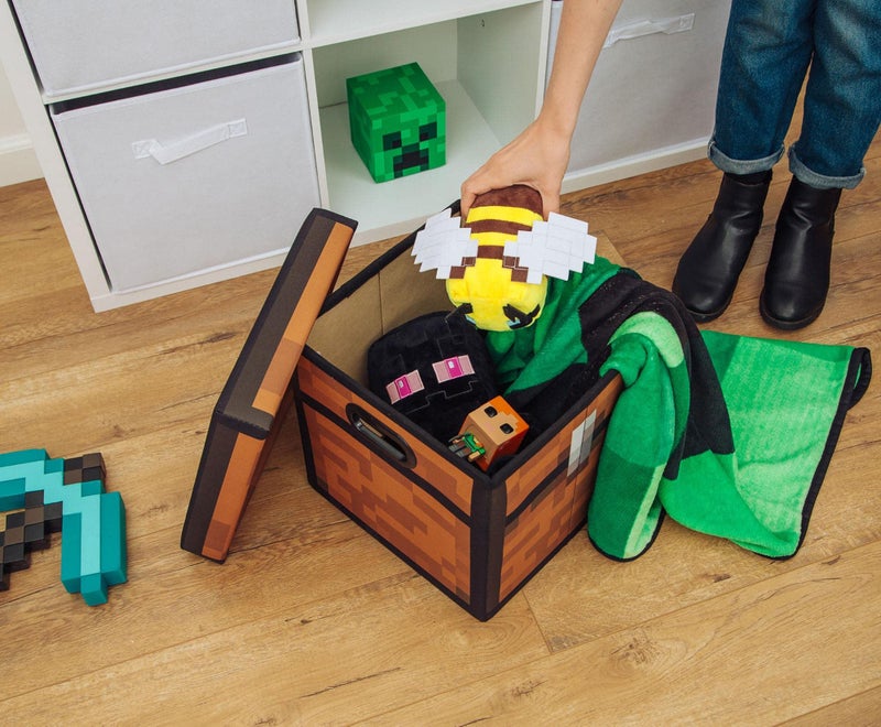 MINECRAFT صندوق تخزين بني من ماينكرافت بحجم 13 إنش مع غطاء | سلة قماش قابلة للطي، حاوية مكعبة مع مقابض، مكان للتخزين على الرفوف، خزانة | أساسيات ديكور المنزل، هدايا ألعاب الفيديو - Image 5