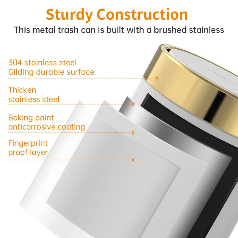 Mbillion Mini Trash Can with Lid, Desktop Small Trash Can Recycling Bin Cute Metal Garbage Can for Tabletop Countertop Use,Stainless Steel 0.4Gal/1.5L Waste Bin for Office Parlor Car Bedroom,Swing Lid Open - Image 3