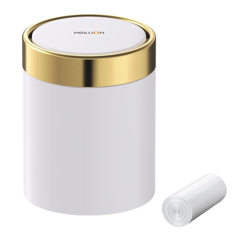 Mbillion Mini Trash Can with Lid, Desktop Small Trash Can Recycling Bin Cute Metal Garbage Can for Tabletop Countertop Use,Stainless Steel 0.4Gal/1.5L Waste Bin for Office Parlor Car Bedroom,Swing Lid Open - Image 1