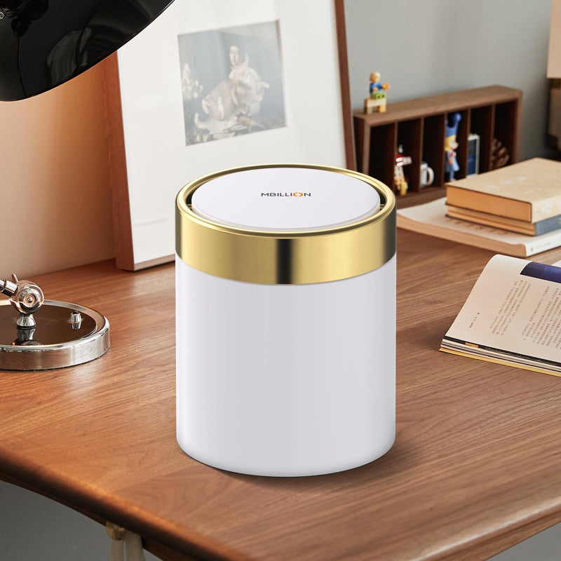 Mbillion Mini Trash Can with Lid, Desktop Small Trash Can Recycling Bin Cute Metal Garbage Can for Tabletop Countertop Use,Stainless Steel 0.4Gal/1.5L Waste Bin for Office Parlor Car Bedroom,Swing Lid Open - Image 5