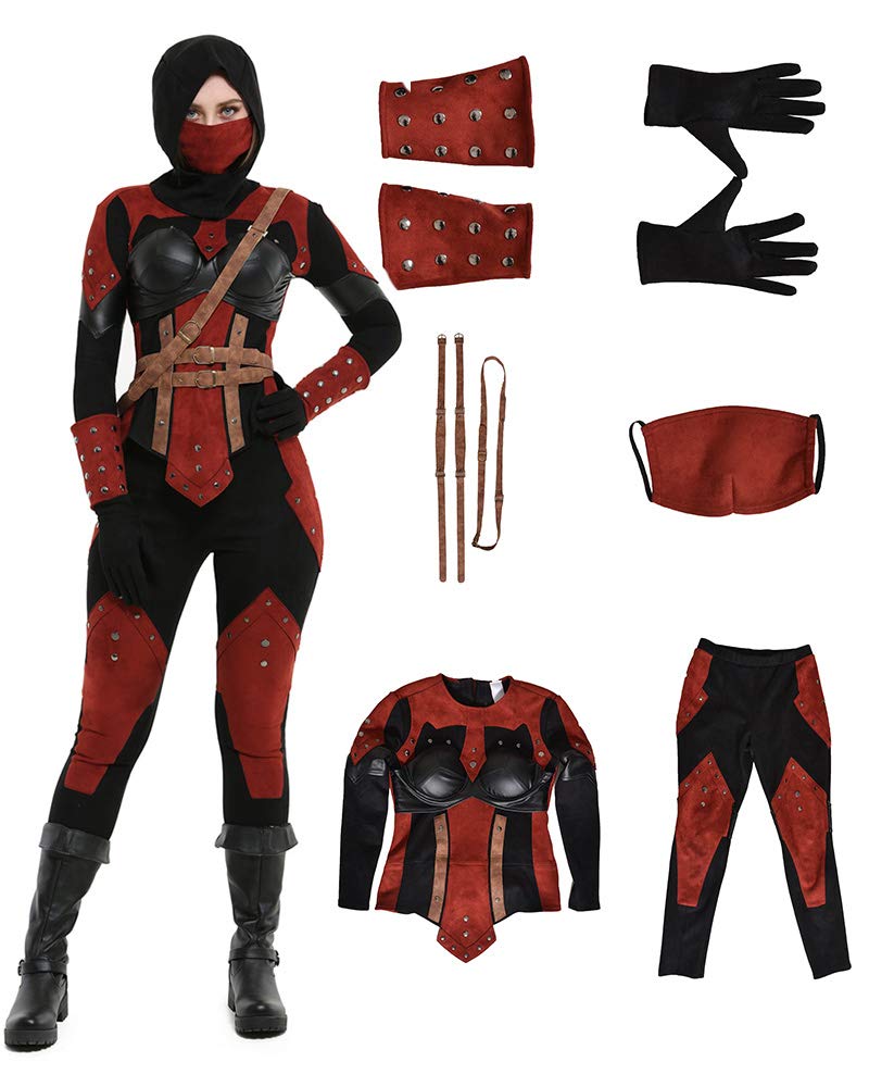 miccostumes Women's Dark Assassin Costume Female Cosplay Set with Hood (S, Red)