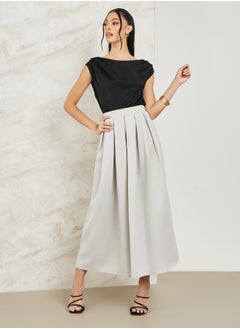 Pleated Flared Maxi Skirt