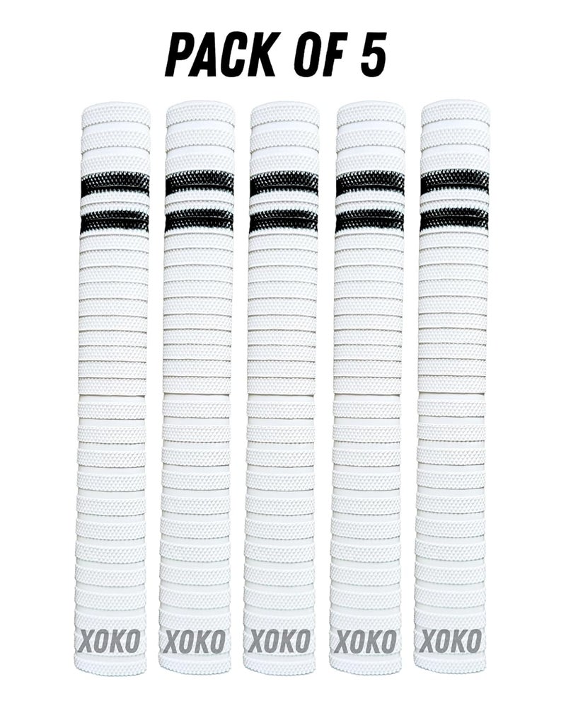 xoko Cricket Bat Handle Grips, White with Black Stripes, Enhanced Performance, Shock Absorbing (White Pack of 5) - Image 2