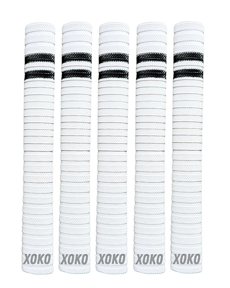 xoko Cricket Bat Handle Grips, White with Black Stripes, Enhanced Performance, Shock Absorbing (White Pack of 5) - Image 1