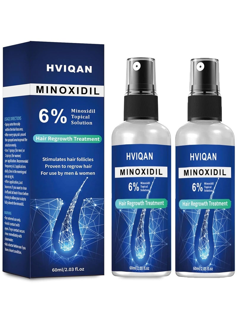Hviqan 2Pack 6% Minoxidil for Men and Women Hair Growth, Minoxidil Spray For Beard Growth Serum, Combat Hair Thinning and Loss, Strengthen Regrowth Treatment - Image 1