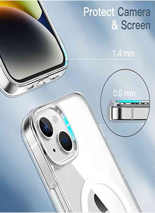 ESCASE - For iPhone 14 Magsafe Case 6.1 inch Slim Magnetic Case Anti-Yellowing Anti-Shock Anti-Drop Hard Back Crystal Phone Case - Image 1