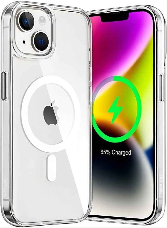 ESCASE - For iPhone 14 Magsafe Case 6.1 inch Slim Magnetic Case Anti-Yellowing Anti-Shock Anti-Drop Hard Back Crystal Phone Case - Image 1