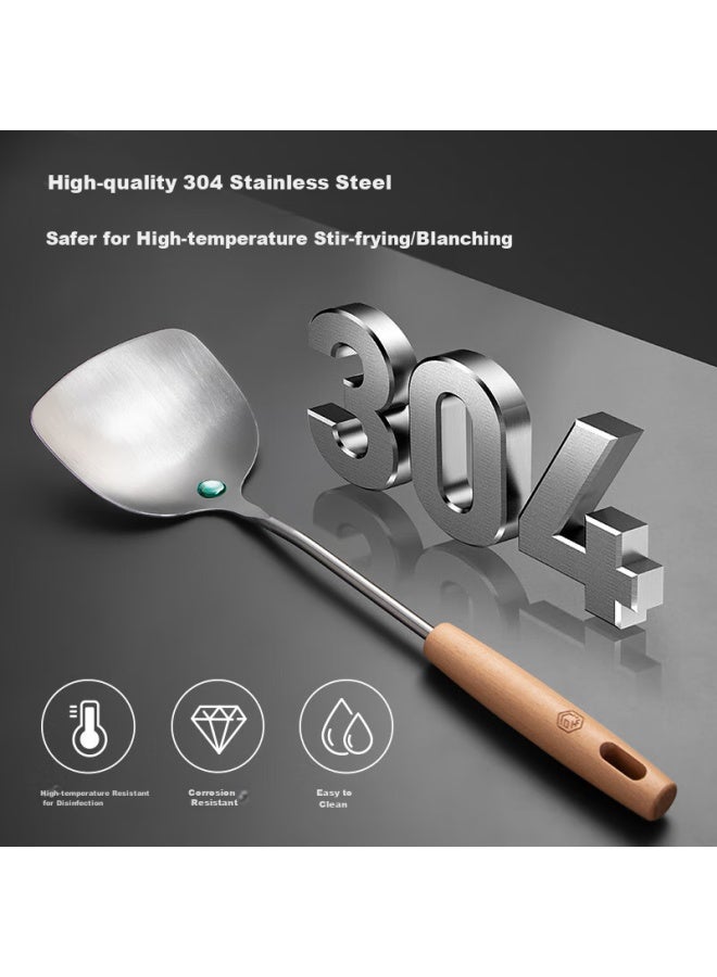 JD.com Jd Jingzao Solid Wood 304 Thickened Stainless Steel Spatula, Iron Wok Cooking Spatula, Household Extended Heat-resistant Spatula - Image 3
