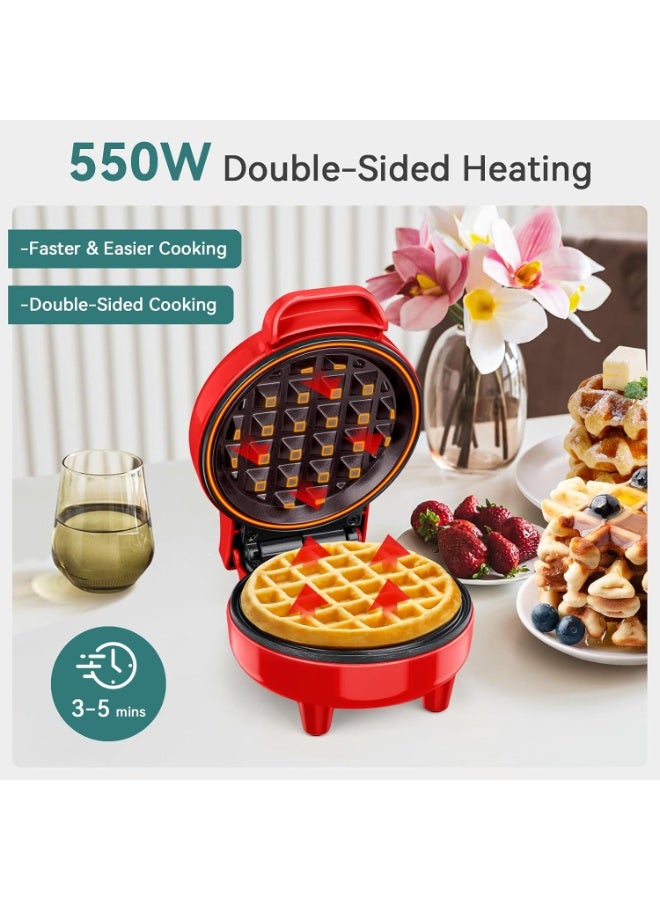 SNAILAR صانعة وافل صغيرة، صانعة وافل بلجيكي، صانعة وافل كلاسيكية صغيرة لأعياد ميلاد الأطفال، وحفلات العائلة، وعيد الفصح أو عيد الميلاد، تصميم لطيف وصغير الحجم، 550 واط، أحمر - Image 2