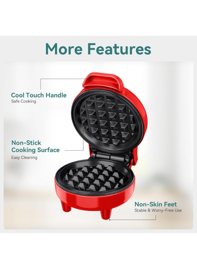 SNAILAR صانعة وافل صغيرة، صانعة وافل بلجيكي، صانعة وافل كلاسيكية صغيرة لأعياد ميلاد الأطفال، وحفلات العائلة، وعيد الفصح أو عيد الميلاد، تصميم لطيف وصغير الحجم، 550 واط، أحمر - Image 4