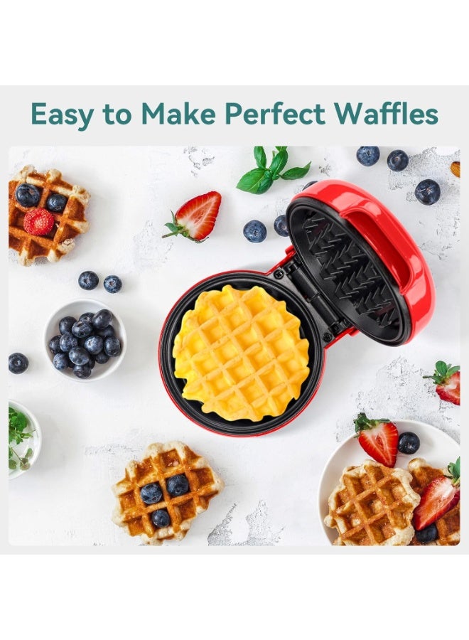 SNAILAR صانعة وافل صغيرة، صانعة وافل بلجيكي، صانعة وافل كلاسيكية صغيرة لأعياد ميلاد الأطفال، وحفلات العائلة، وعيد الفصح أو عيد الميلاد، تصميم لطيف وصغير الحجم، 550 واط، أحمر - Image 5