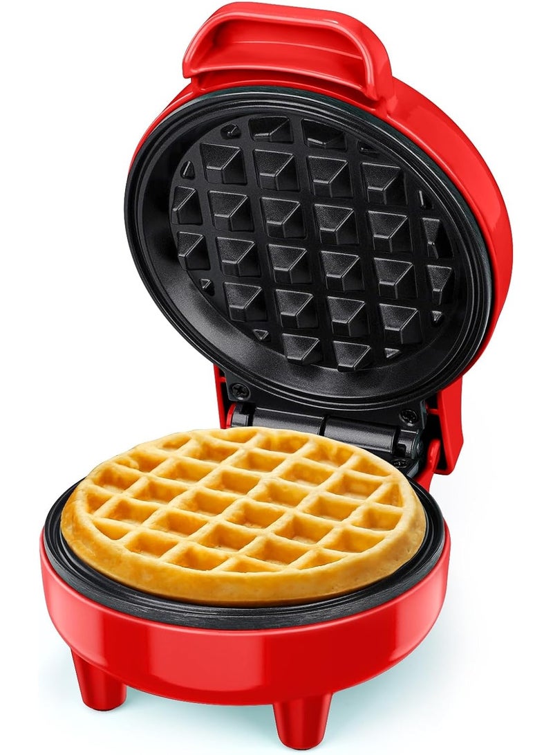 SNAILAR صانعة وافل صغيرة، صانعة وافل بلجيكي، صانعة وافل كلاسيكية صغيرة لأعياد ميلاد الأطفال، وحفلات العائلة، وعيد الفصح أو عيد الميلاد، تصميم لطيف وصغير الحجم، 550 واط، أحمر - Image 1