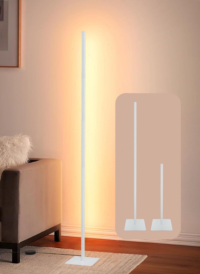 مصباح أرضي مع جهاز تحكم عن بعد، مصباح زاوية درجة حرارة اللون القابل للتعديل لغرفة النوم وغرفة المعيشة والمكتب، مادة حديدية خفيفة أبيض - Image 1
