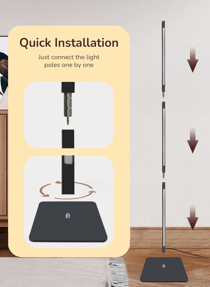 مصباح أرضي مع جهاز تحكم عن بعد، مصباح زاوية درجة حرارة اللون القابل للتعديل لغرفة النوم وغرفة المعيشة والمكتب، مادة حديدية خفيفة أبيض - Image 4