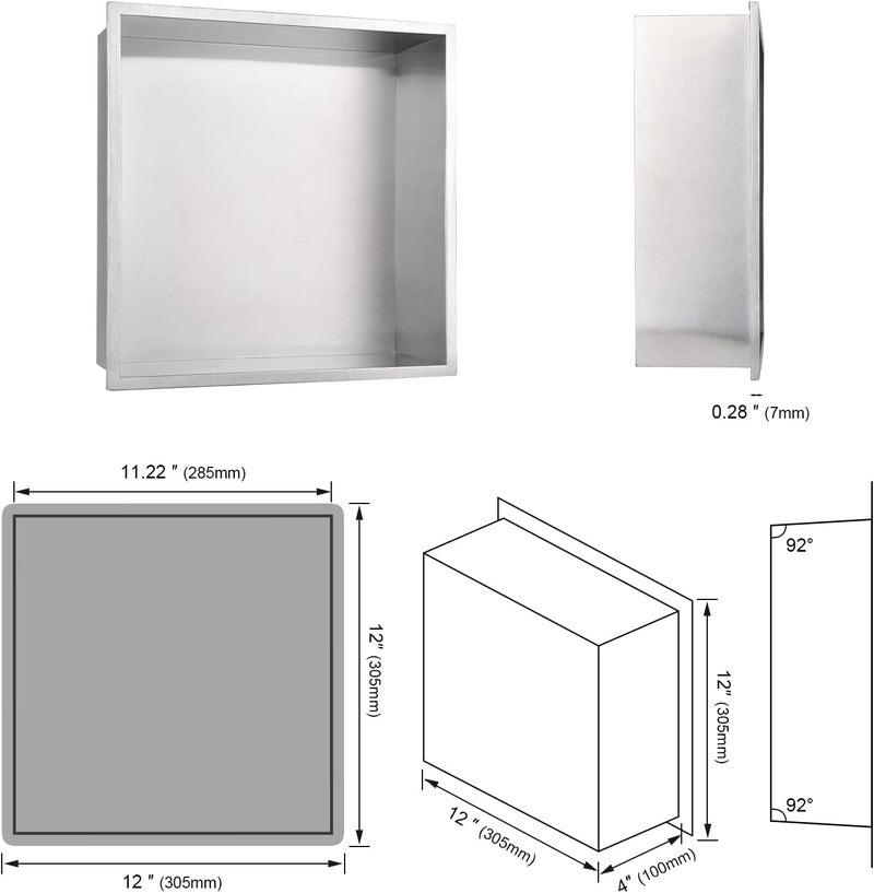 Beelee Shower Niche Wall-Inserted: Stainless Steel Recessed Niche No Tile Needed Waterproof for Shower Wall - Bathroom, Kitchen, Living Room - Square Storage Brushed Nickel - Image 3