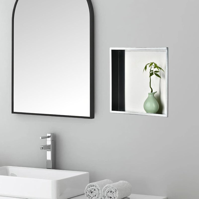 Beelee Shower Niche Wall-Inserted: Stainless Steel Recessed Niche No Tile Needed Waterproof for Shower Wall - Bathroom, Kitchen, Living Room - Square Storage Brushed Nickel - Image 2