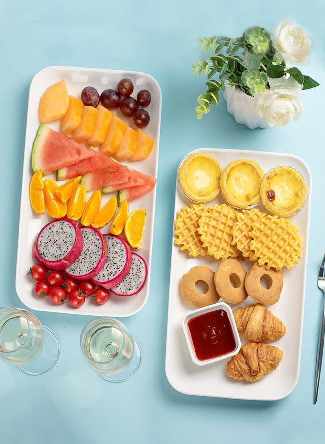Dizada 3 Tiered Serving Tray with White Porcelain Platters,Tiered Serving Stand Food Display Stand, Tiered Serving Trays & Platters, Rotatable Foldable Rectangular Plates for Dessert, Brithday Party & Events - Image 3