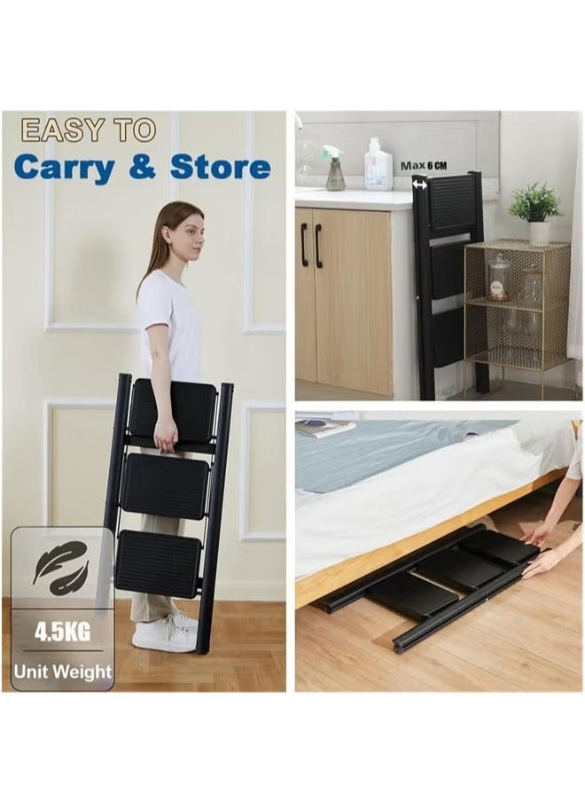 XiuWoo - Step Ladder 3 Steps Full Steel Folding Step Stool Sturdy Small Step Stool for Adults Closet Step Stool Ladder with Anti-Slip Wide Pedals Multi-use Kitchen Ladder for Home Bearing capacity 150kg - Image 1