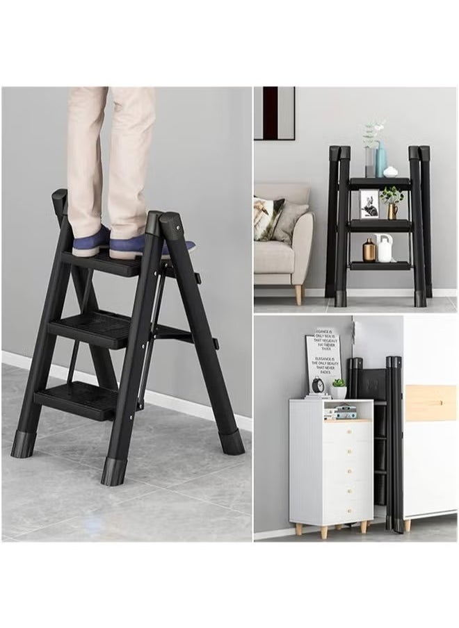 XiuWoo - Step Ladder 3 Steps Full Steel Folding Step Stool Sturdy Small Step Stool for Adults Closet Step Stool Ladder with Anti-Slip Wide Pedals Multi-use Kitchen Ladder for Home Bearing capacity 150kg - Image 1