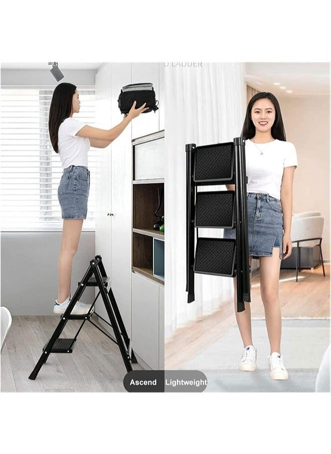 XiuWoo - Step Ladder 3 Steps Full Steel Folding Step Stool Sturdy Small Step Stool for Adults Closet Step Stool Ladder with Anti-Slip Wide Pedals Multi-use Kitchen Ladder for Home Bearing capacity 150kg - Image 1