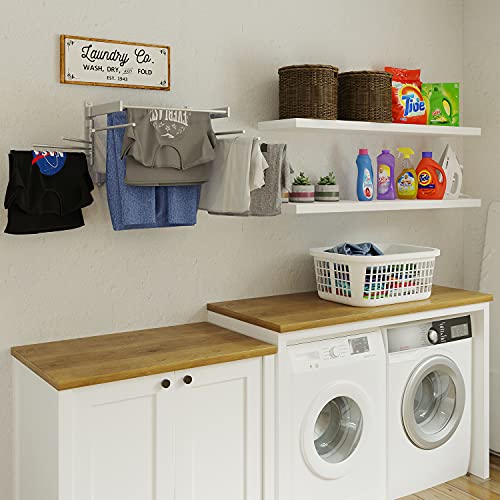 brightmaison BGT Wash Clothes Drying Rack Wall Mount Laundry Room Organizer with Hooks & Swing Arms, 17" Metal Laundry Rack Silver - Image 2