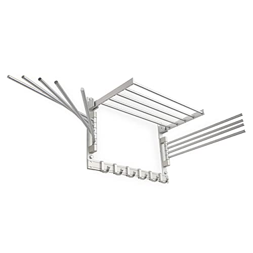 brightmaison BGT Wash Clothes Drying Rack Wall Mount Laundry Room Organizer with Hooks & Swing Arms, 17" Metal Laundry Rack Silver - Image 4