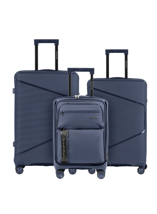 Eagle Express Cruiser Elite 3-Piece Hard Shell Luggage Set (20", 24", 28") - PP Material, Anti-Theft Zipper, 4 Spinner Wheels -Dark Greyh - 1 Year Warranty - Image 1