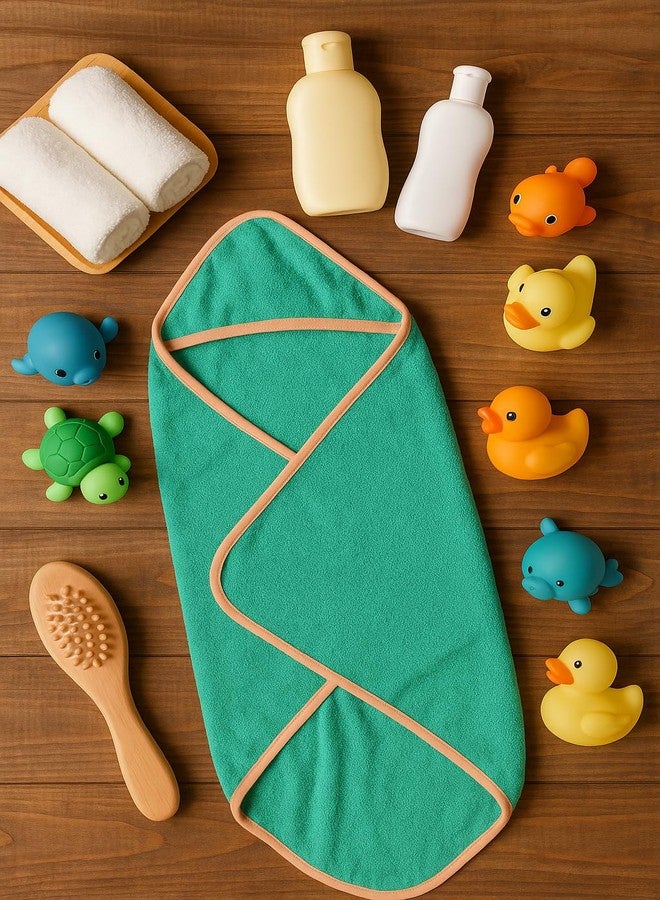 TuddyBuddy 100% Cotton Hooded Terry Towel for Babies/Super Soft Bath Towel for 0 Months - 2 Years Baby - Ideal for Newborn Babies - Pack of 1 - Plain Green - Image 1