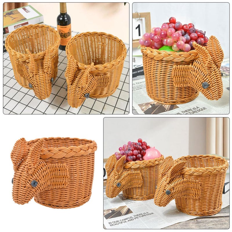 سلة وجبات خفيفة على شكل أرنب من روطان بلون الشاي منظف طاولة المطبخ والطعام - Image 4